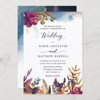 Mystic Garden Purples and Blues Jewel Tone Wedding Invitation