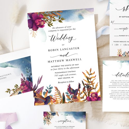 Mystic Garden Purples and Blues Jewel Tone Wedding Invitation