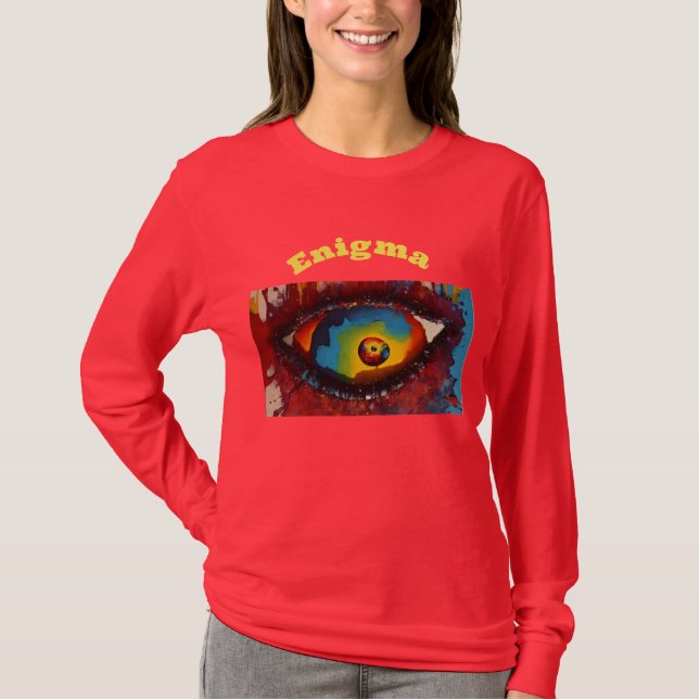 "Mystic Gaze: Women's Long Sleeve Red Tee" T-Shirt (Front)