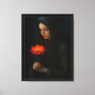 Mystic Girl with Glowing Flower Canvas Print