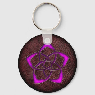 Mystic glow purple celtic flower on leather keychain