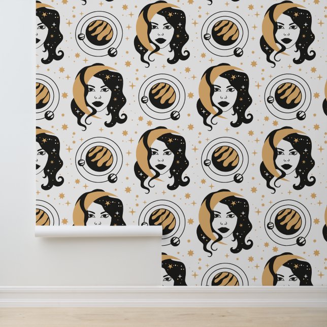 Mystic Goddess Planet Moon Seamless Pattern Wallpaper (Application)