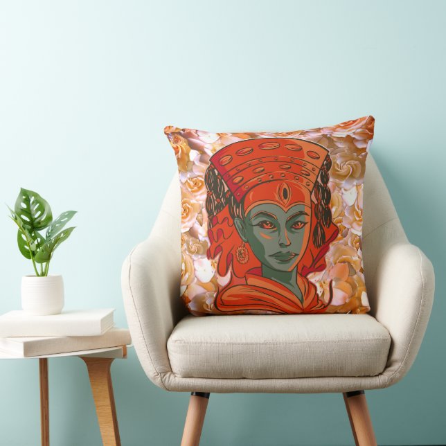 Mystic Goddess Portrait with Floral Background Art Throw Pillow (Chair)