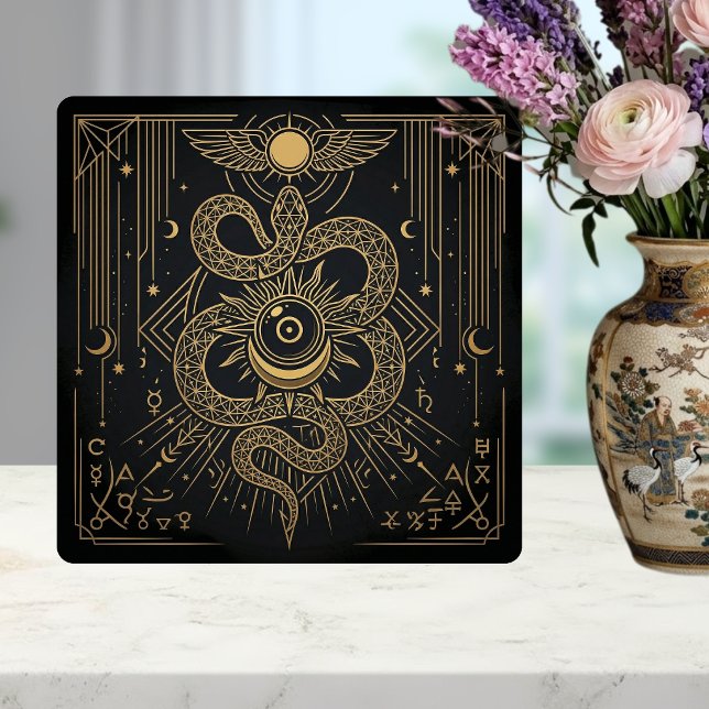 Mystic Gold Snaket Sun Celestial Astrology Art Ceramic Tile (Creator Uploaded)