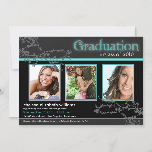 Mystic Goth Aqua Grad Invite (for longer photos) (Front)