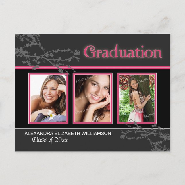 Mystic Goth Pink Graduation Announcement Postcard (Front)