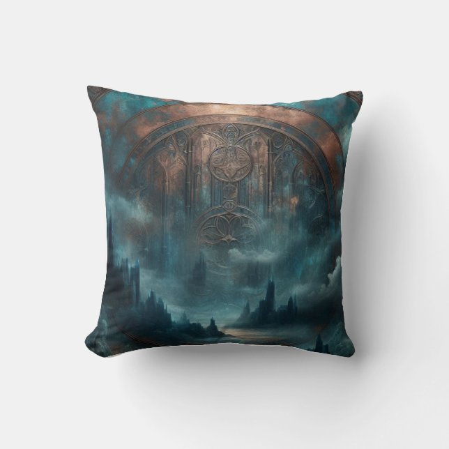 Mystic Gothic Art - Blue Copper Patina Decorative  Throw Pillow (Front)