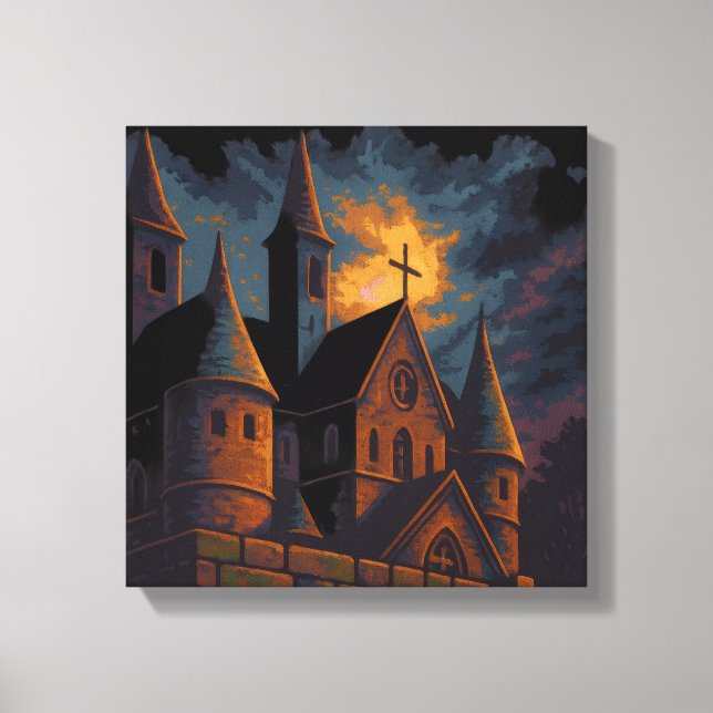 Mystic Gothic Castle Under Moonlight Canvas Print (Front)