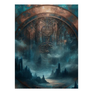 Mystic Gothic Steampunk Art - Blue Copper Patina  Poster