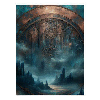 Mystic Gothic Steampunk Art - Blue Copper Patina  Poster