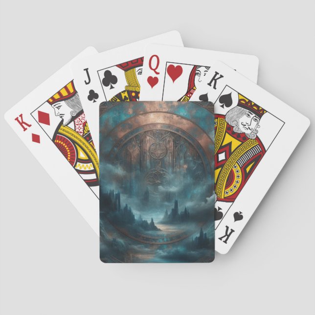 Mystic Gothic Steampunk - Blue Copper Patina Poker Cards (Back)
