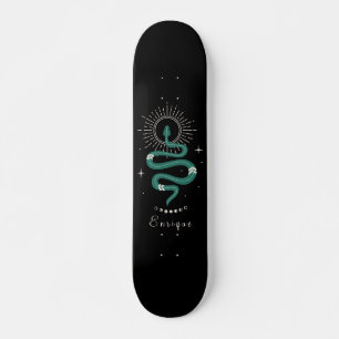 Mystic Green Celestial Snake & Name Cosmic Sparkle Skateboard