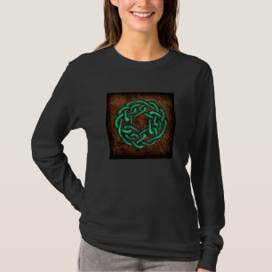 Mystic green celtic knot on leather T-Shirt