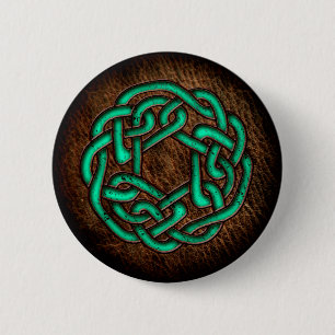 Mystic green celtic ornament on leather button
