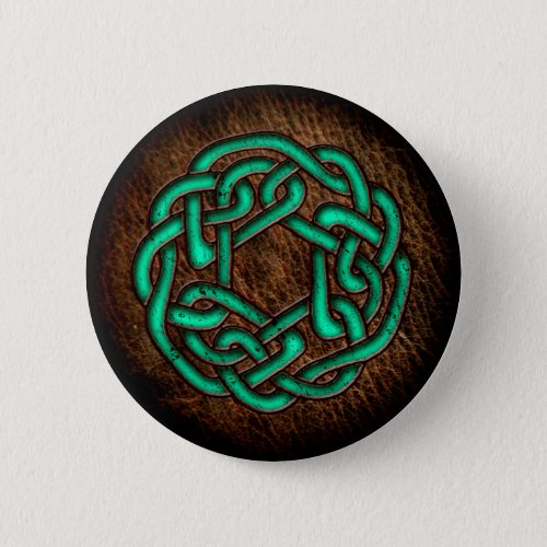 Mystic green celtic ornament on leather button