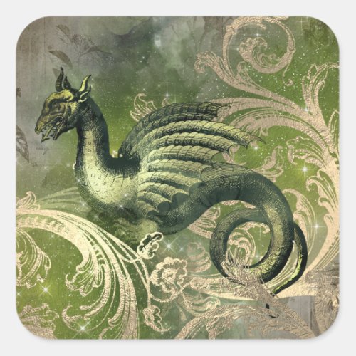 Mystic Green Dragon Square Sticker