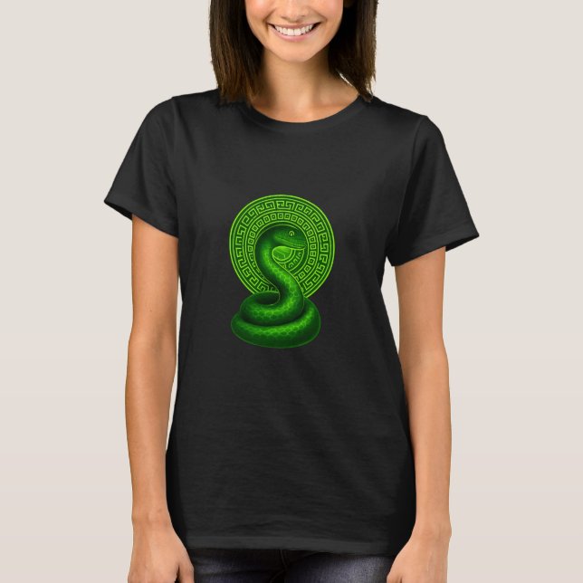 Mystic Green Serpent Mandala Women's Graphic Black T-Shirt (Front)