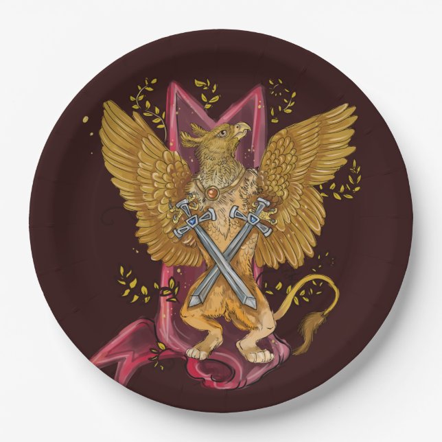 Mystic Gryphon with swords  Paper Plates (Front)