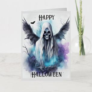 Mystic Halloween Ghost - Gothic Watercolor Art Foil Greeting Card