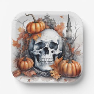 Mystic Halloween Gothic Skull Art - Enchanting Paper Plates