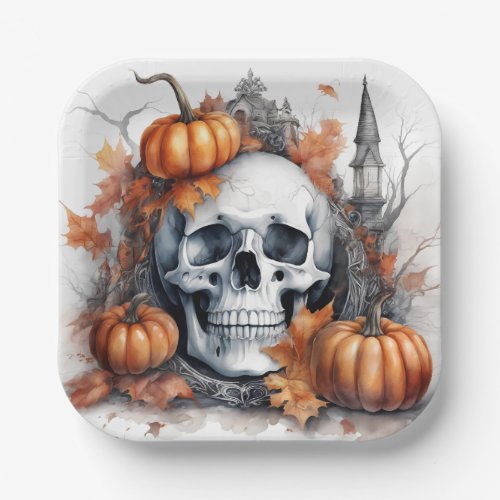  Mystic Halloween Gothic Skull Art _ Enchanting  Paper Plates