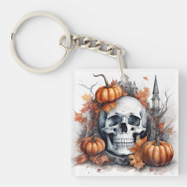Mystic Halloween Gothic Skull Art  Mystical   Keychain (Front)