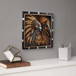 Mystic Harmony of Woman and Horse in Luminous Art Square Wall Clock