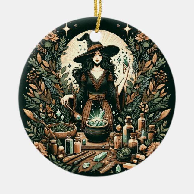 Mystic Herbalist: The Art of Witchcraft and Healin Ceramic Ornament (Front)