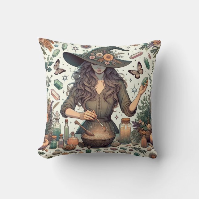 Mystic Herbalist: The Art of Witchcraft and Healin Throw Pillow (Front)