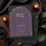 Mystic Horoscope Celestial Boho Arch 30th Birthday Invitation<br><div class="desc">A modern, elegant and celestial 30th birthday party invitation template with a tarot, fortune teller theme, featuring a double, gold boho arch frame and astrology and tarot elements: the sun, the moon, the chalice, constellations, stars... on a purple, black and gold color scheme (the gold is a digital effect). A...</div>