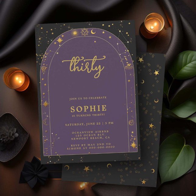 Mystic Horoscope Celestial Boho Arch 30th Birthday Invitation (celestial horoscope astrology 30th birthday invitation for women stars moon sun planets zodiac boho)