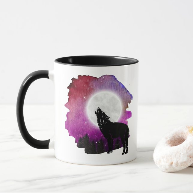 Mystic Howling Wolf Silhouette mug (With Donut)