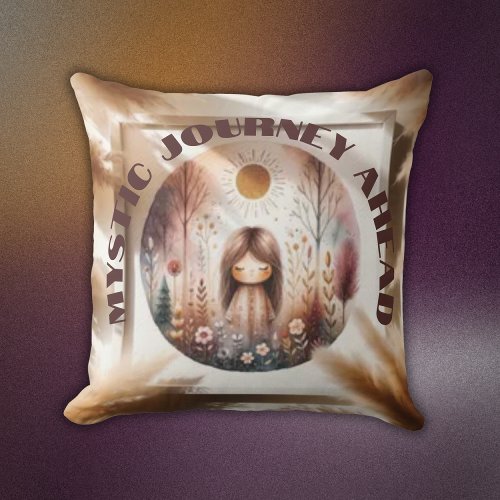 Mystic Journey Ahead Boho in brown and black  Throw Pillow