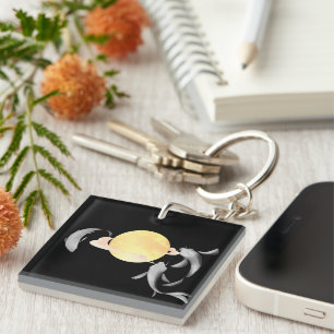 Mystic Koi & Golden Moon – Elegant Japanese Zen Ar Keychain