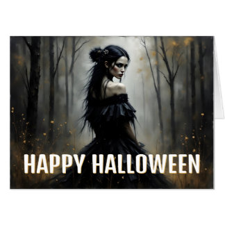 Mystic Lady in Dark Halloween Forest Card