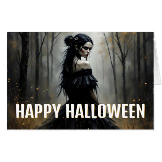 Mystic Lady in Dark Halloween Forest Card