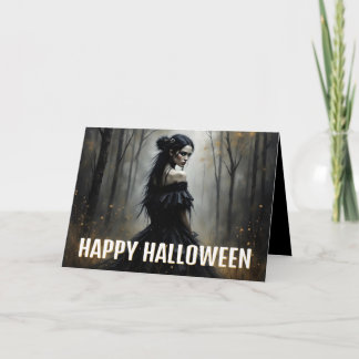 Mystic Lady in Dark Halloween Forest Card