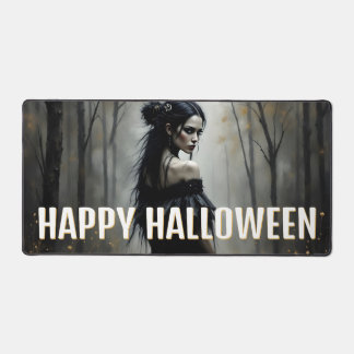 Mystic Lady in Dark Halloween Forest Desk Mat