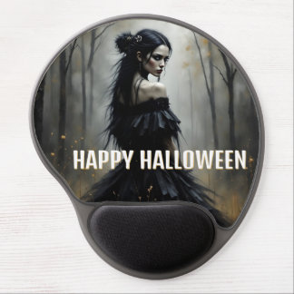 Mystic Lady in Dark Halloween Forest Gel Mouse Pad