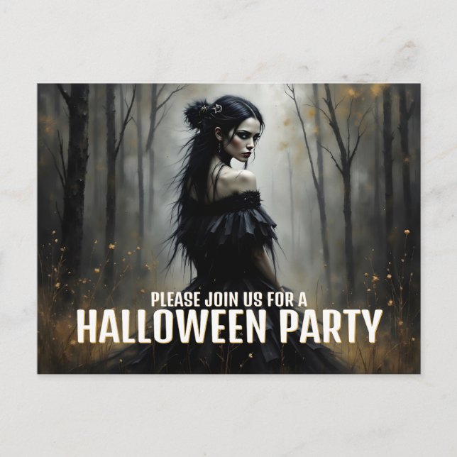 Mystic Lady in Dark Halloween Forest Holiday Postcard (Front)