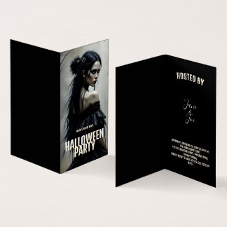 Mystic Lady in Dark Halloween Forest - Invitation