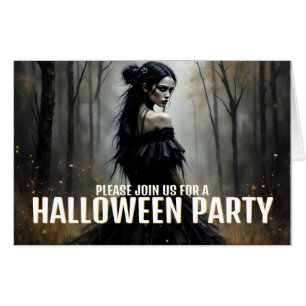 Mystic Lady in Dark Halloween Forest - Invitation
