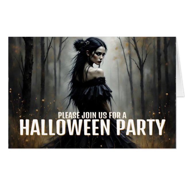 Mystic Lady in Dark Halloween Forest - Invitation (Front Horizontal)