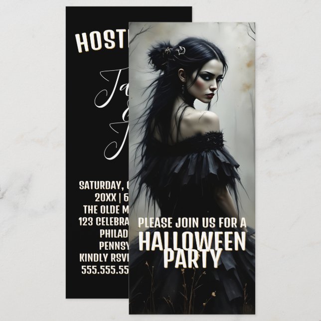 Mystic Lady in Dark Halloween Forest - Invitation (Front/Back)