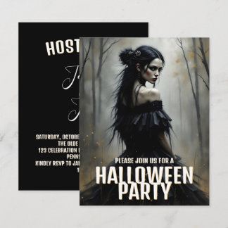 Mystic Lady in Dark Halloween Forest - Invitation
