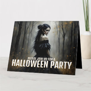 Mystic Lady in Dark Halloween Forest - Invitation