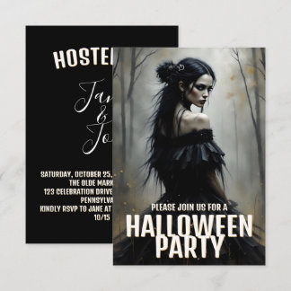 Mystic Lady in Dark Halloween Forest - Invitation