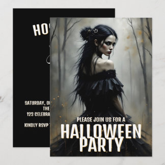 Mystic Lady in Dark Halloween Forest - Invitation