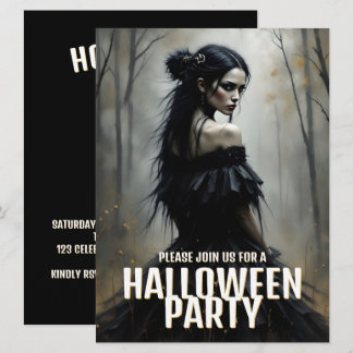 Mystic Lady in Dark Halloween Forest - Invitation