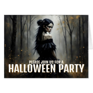 Mystic Lady in Dark Halloween Forest - Invitation